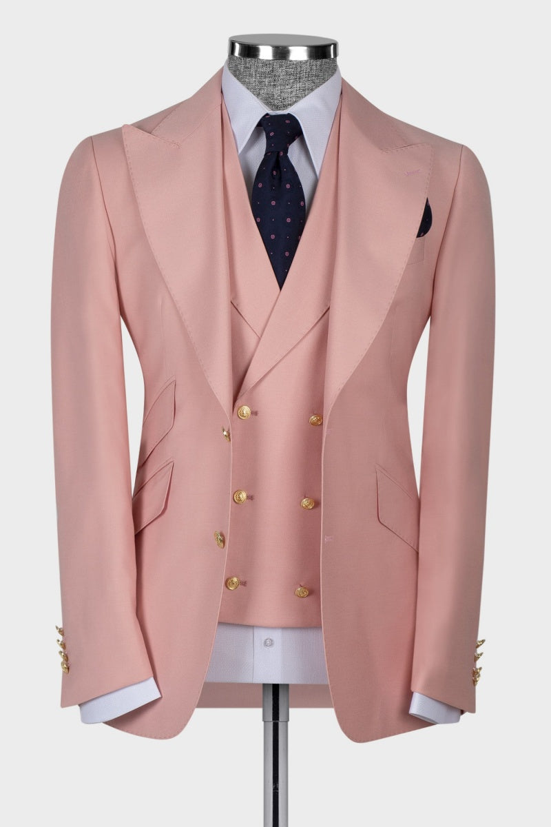 Newest Pink Peaked Lapel 3 Pieces Chic Prom Men Suits