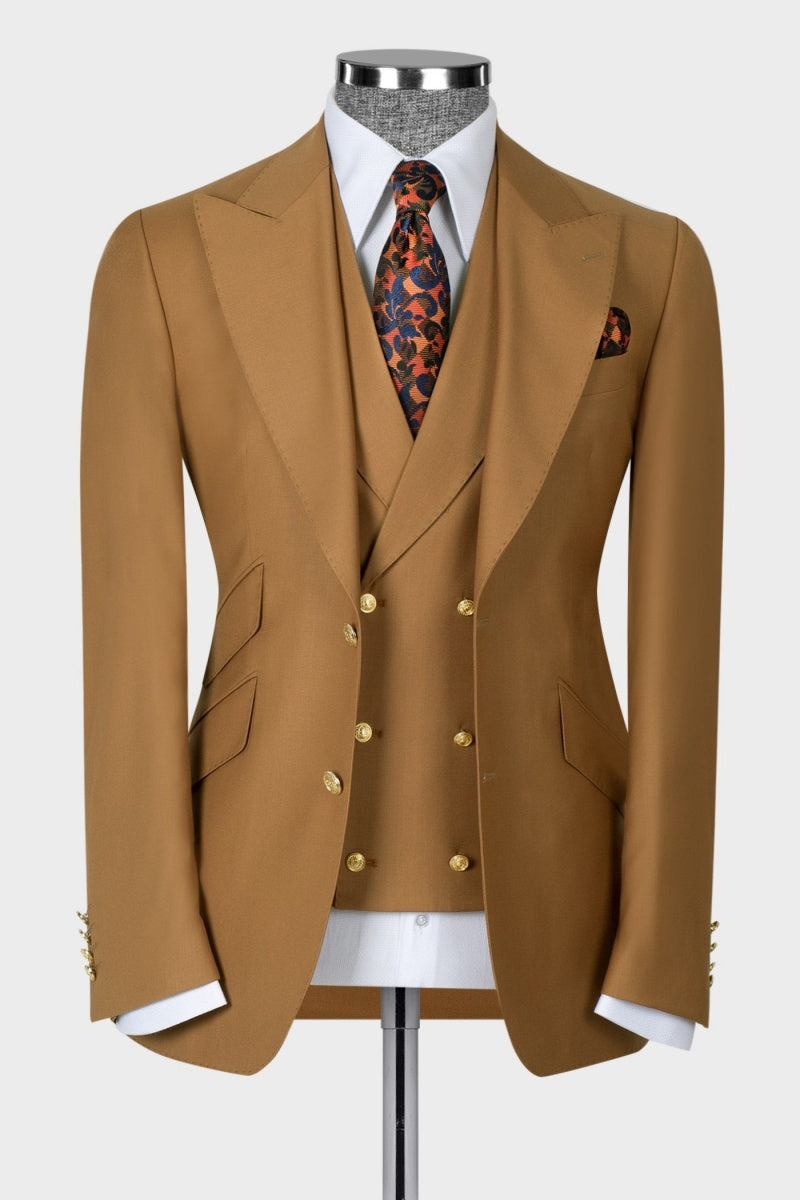 Brown New Set Peaked Lapel Prom Suits With Waistcoat