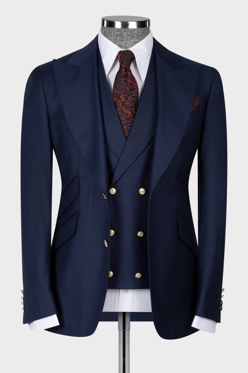 Bespoke Dark Blue Fancy 3 Pieces Business Men Suits
