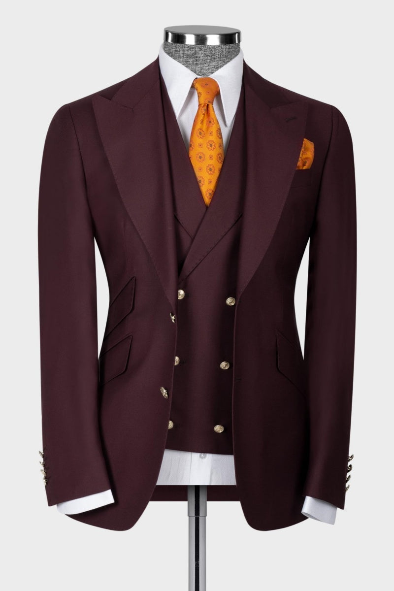 Burgundy Newest Chic Peaked Lapel Prom Men Suits