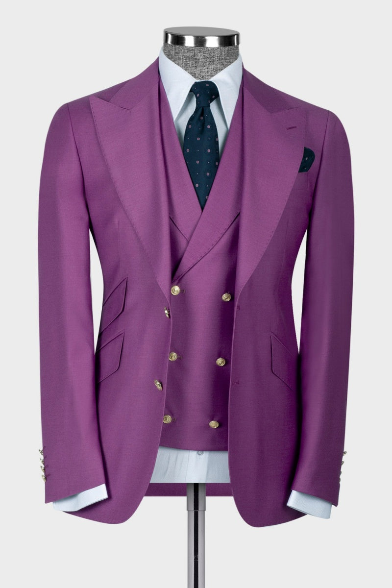 3 Pieces Violet Popular Peaked Lapel Newest Prom Suits For Men