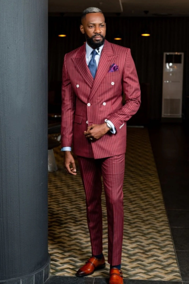 Fancy Red New Arrival Double Breasted Striped Suits For Men