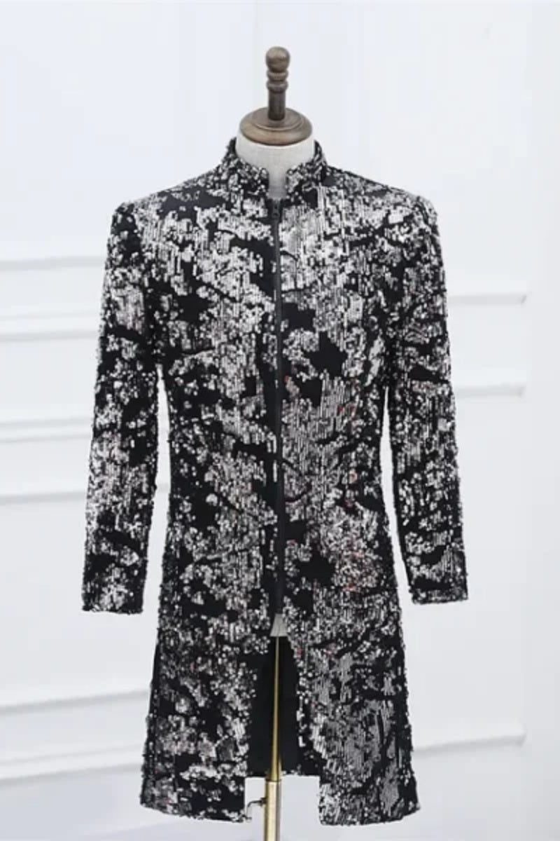 Men Sequins Stand Collar Fashion Blazer