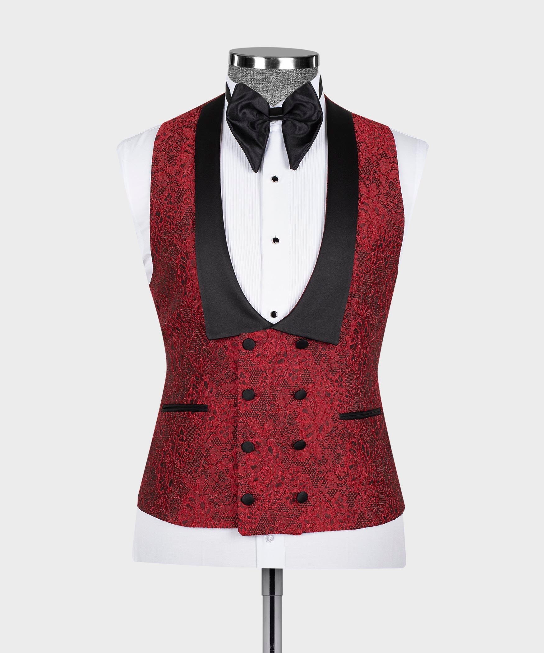 Red Jacquard Fancy Shawl Lapel Wedding Suits For Men