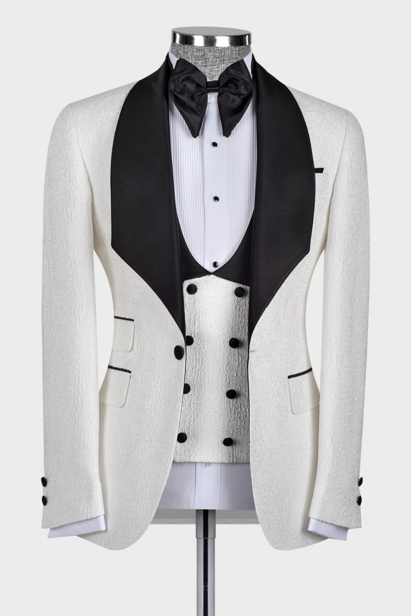 Popular White Jacquard Fashion Shawl Lapel Wedding Suits