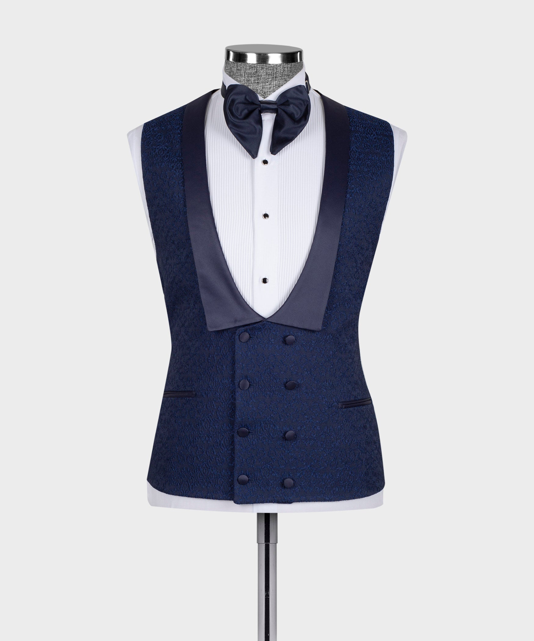 Dark Blue Chic Jacquard Shawl Lapel Slim Fit Wedding Men Suits