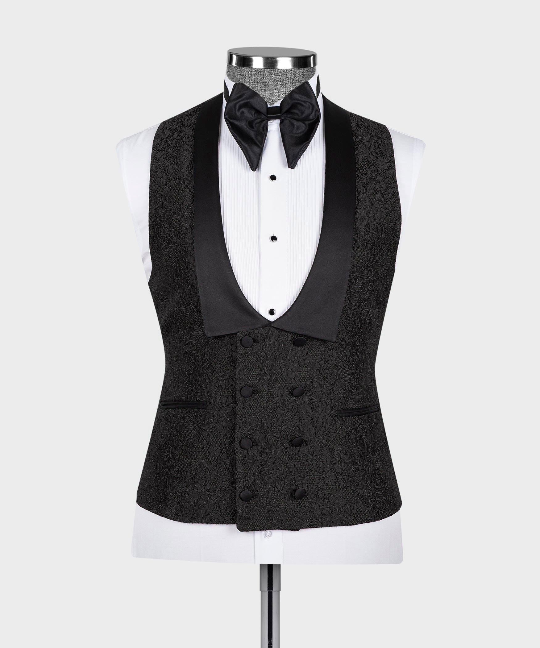 Classic Black Jacquard 3 Pieces Shawl Lapel Men's Wedding Suits