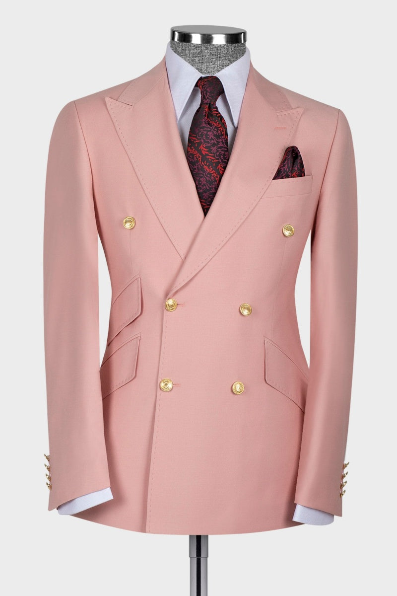 Pink New Set Chic Peaked Lapel Close Fitting Prom Suits