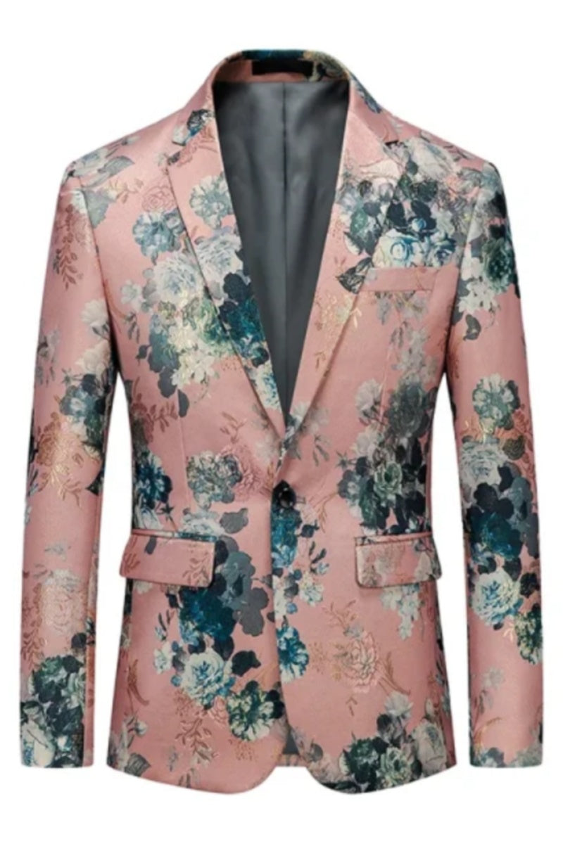 Vintage Casual Pink Mens Blazers With Patterns Floral