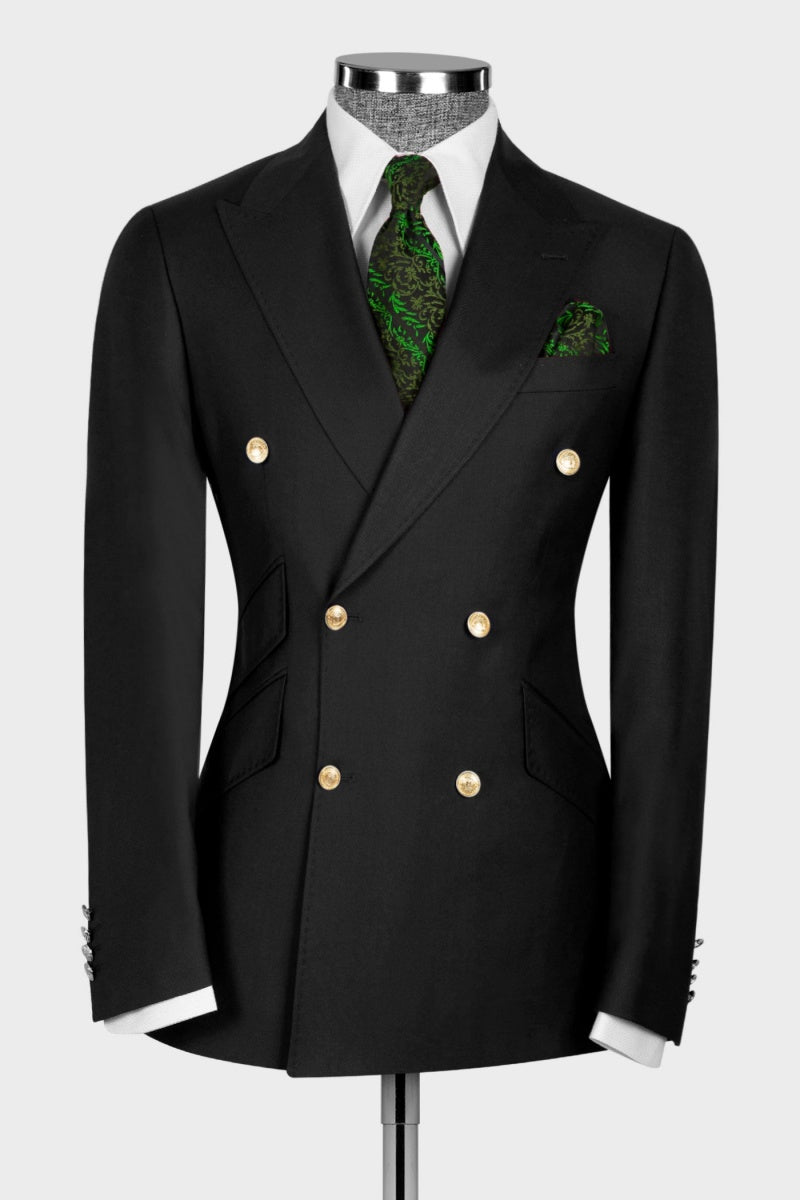 Black Double Breasted Business Suits With Three Slant Pockets