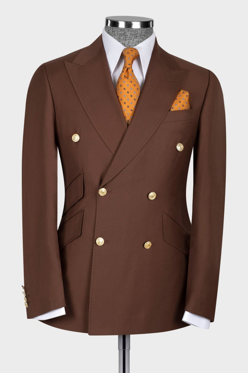 Modern Brown Chic Men's Formal Suits With Three Slant Pockets