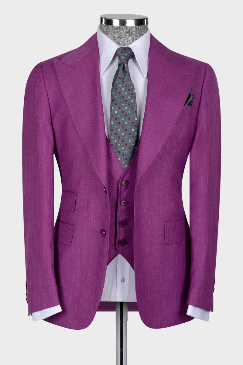 Popular Purple New Arrival Slim Fit Prom Men Suits With Waistcoat