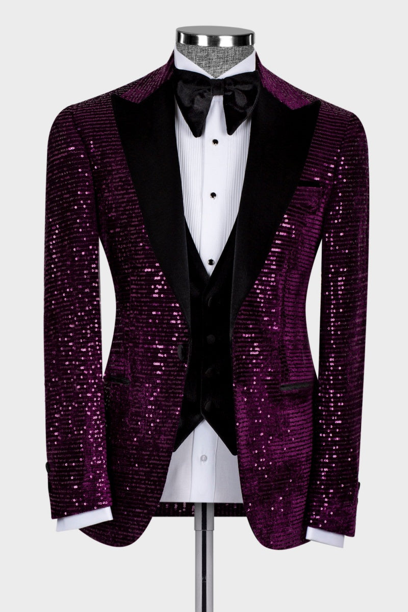 Sparkly Dark Purple New Arrival Prom Men Suits With Waistcoat