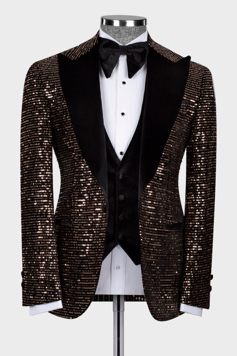 New Arrival Shiny Bronze Prom Men Suits With Waistcoat