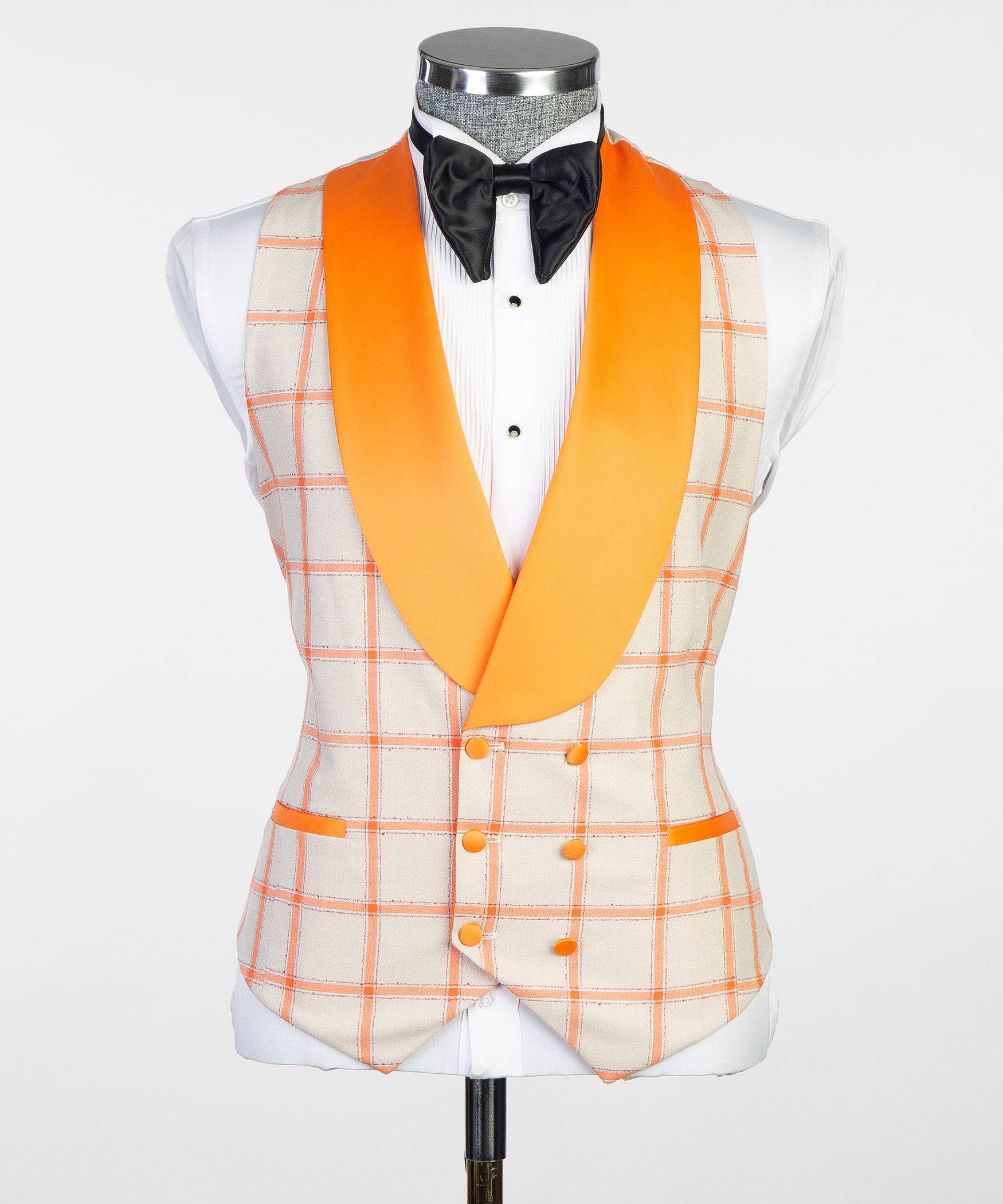 Modern Beige And Yellow Plaid Shawl Lapel 3 Pieces Men Suits