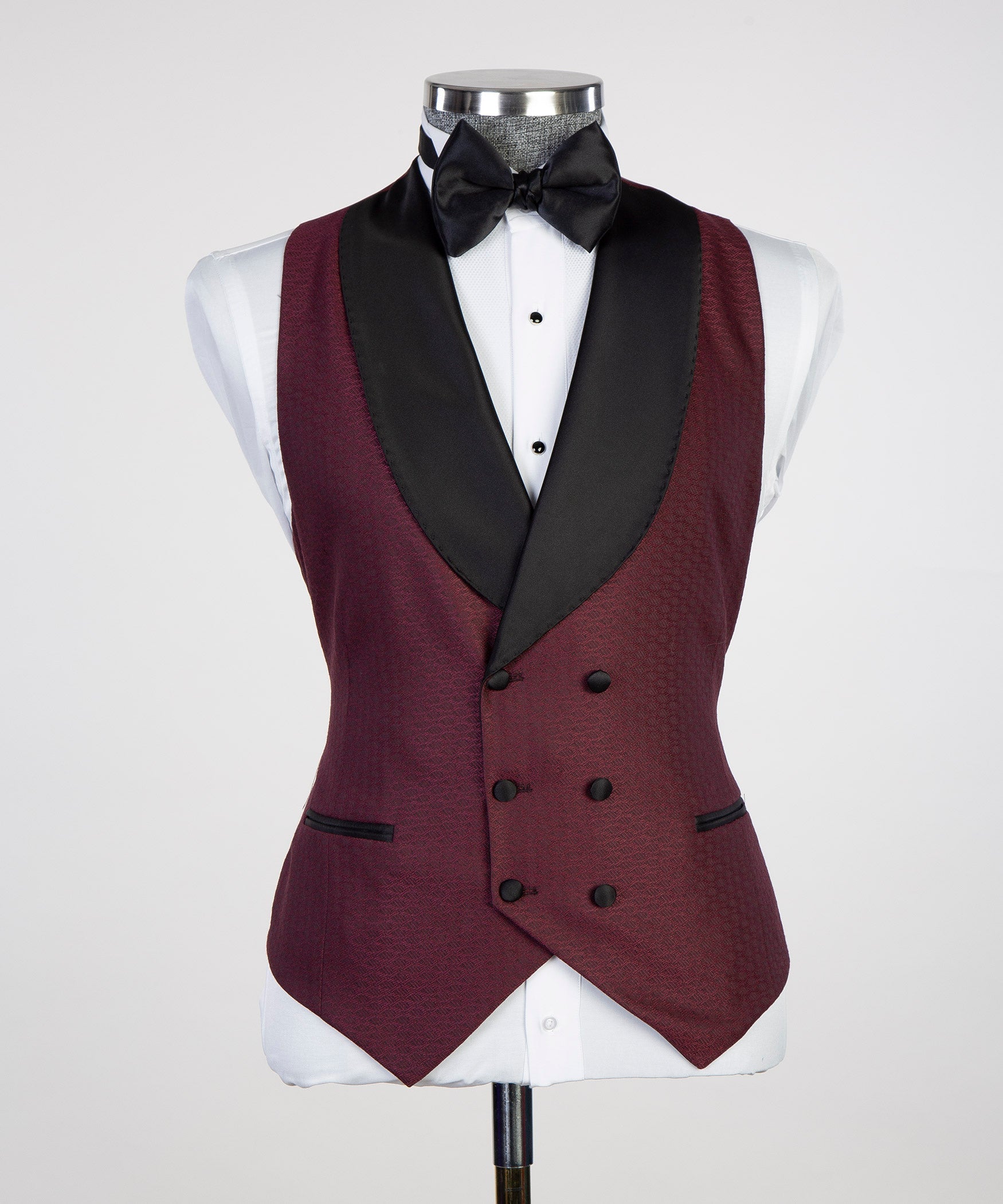 Modern Burgundy Shawl Lapel Men's Prom Suits With Waistcoat