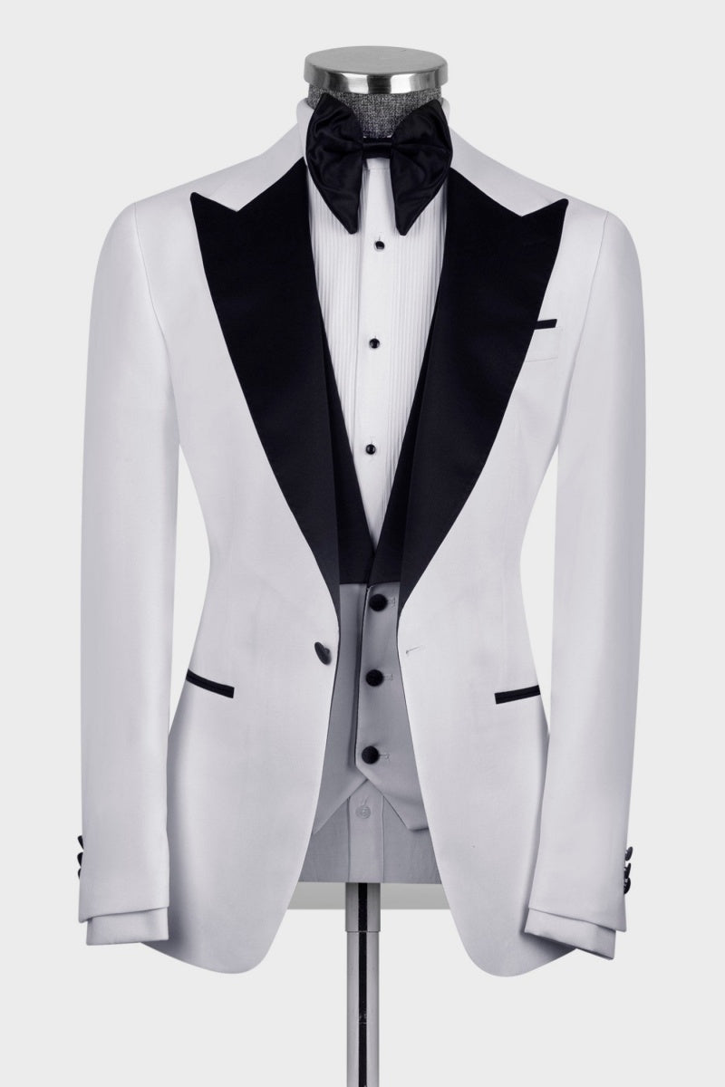 3 Pieces White Slim Fit Peaked Lapel Men's Formal Suits