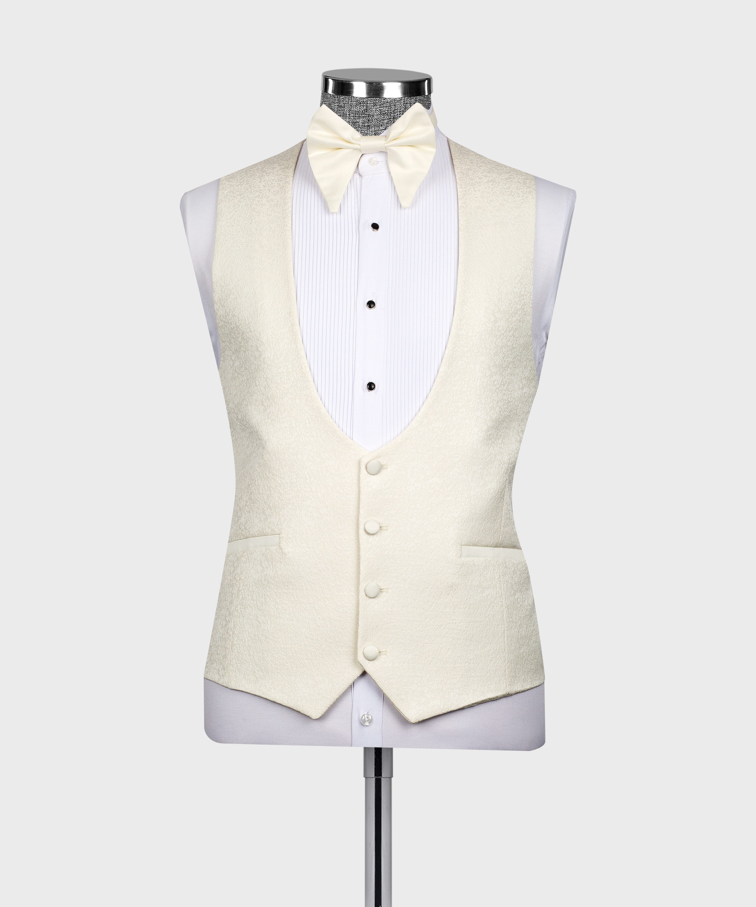 Bespoke White Jacquard Peaked Lapel 3 Pieces Prom Suits For Men