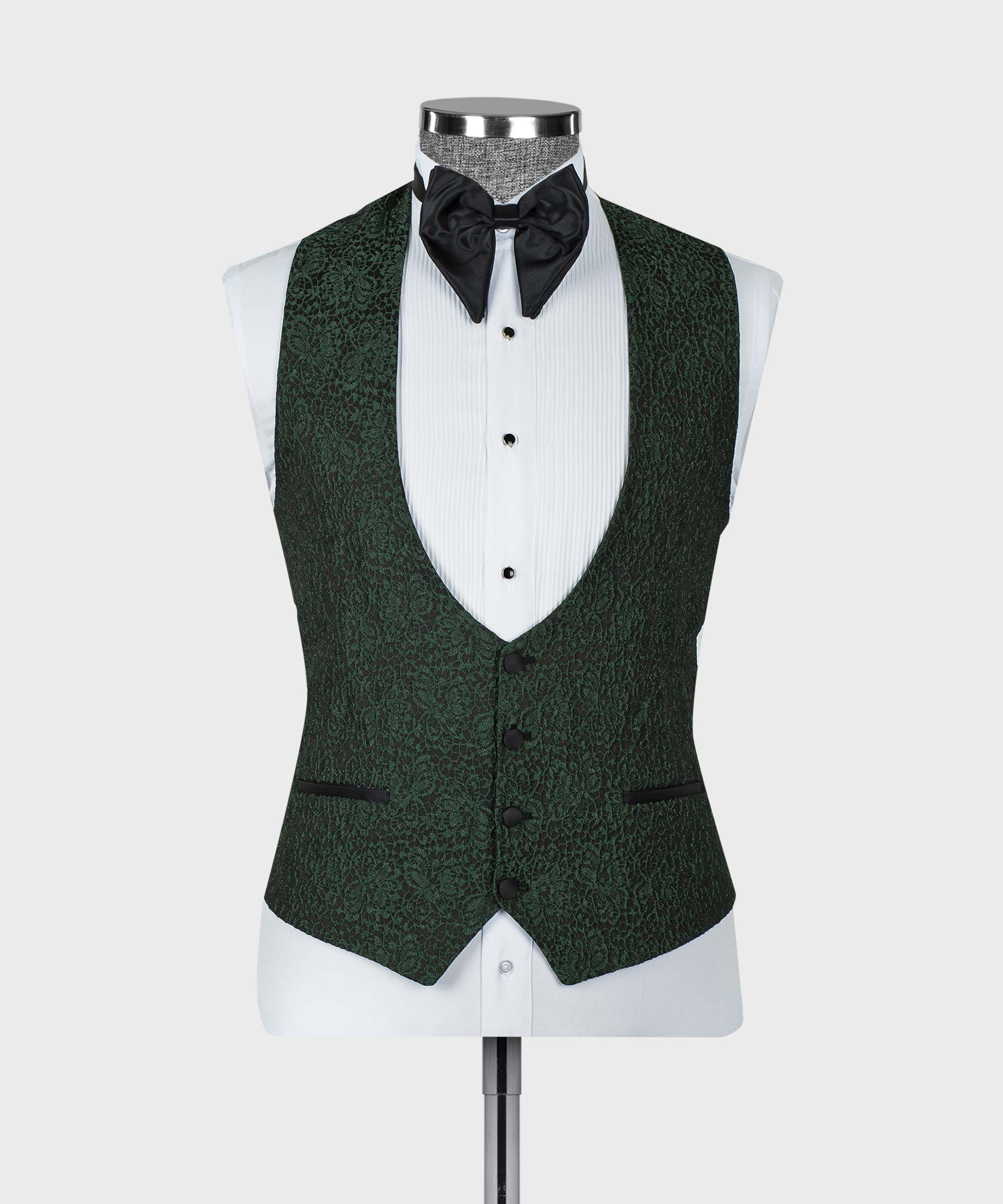 Chic Green Shawl Lapel Jacquard Men's Suits With Waistcoat