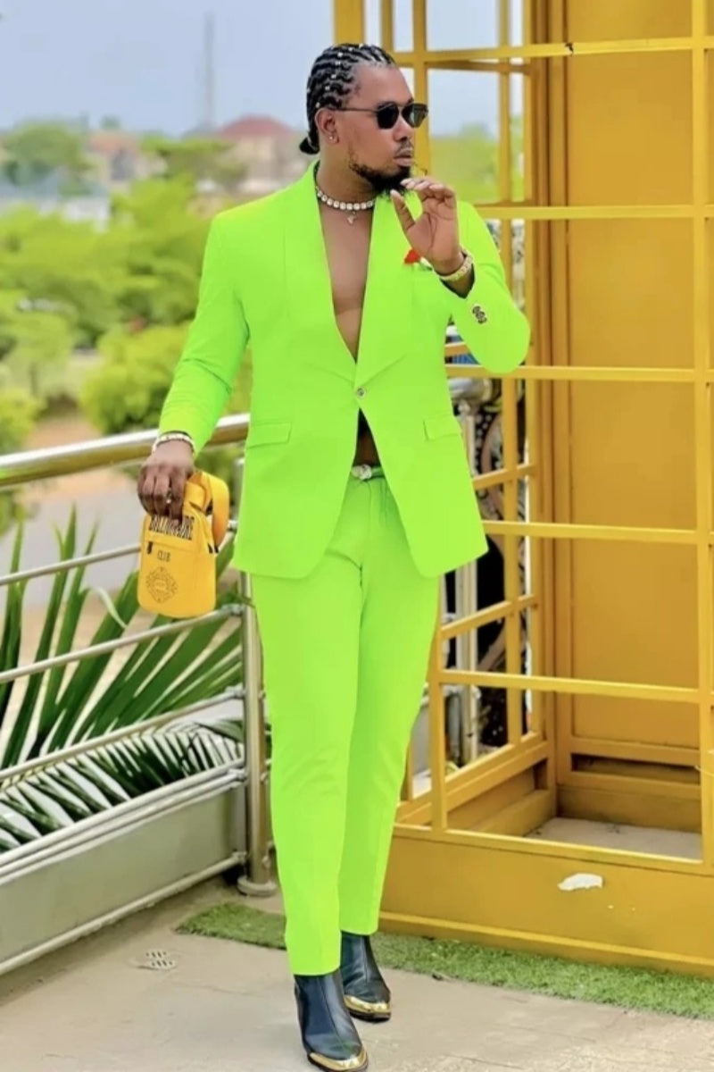Fancy Neon Green Bespoke Shawl Lapel Formal Suits For Men