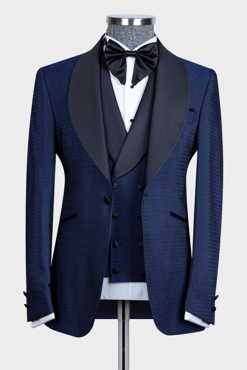 Navy New Arrival Shawl Lapel 3 Pieces Suits For Men
