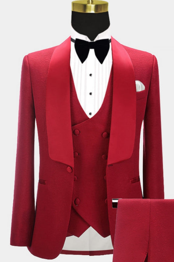 Glamorous Red Shawl Lapel Wedding Suits For Men