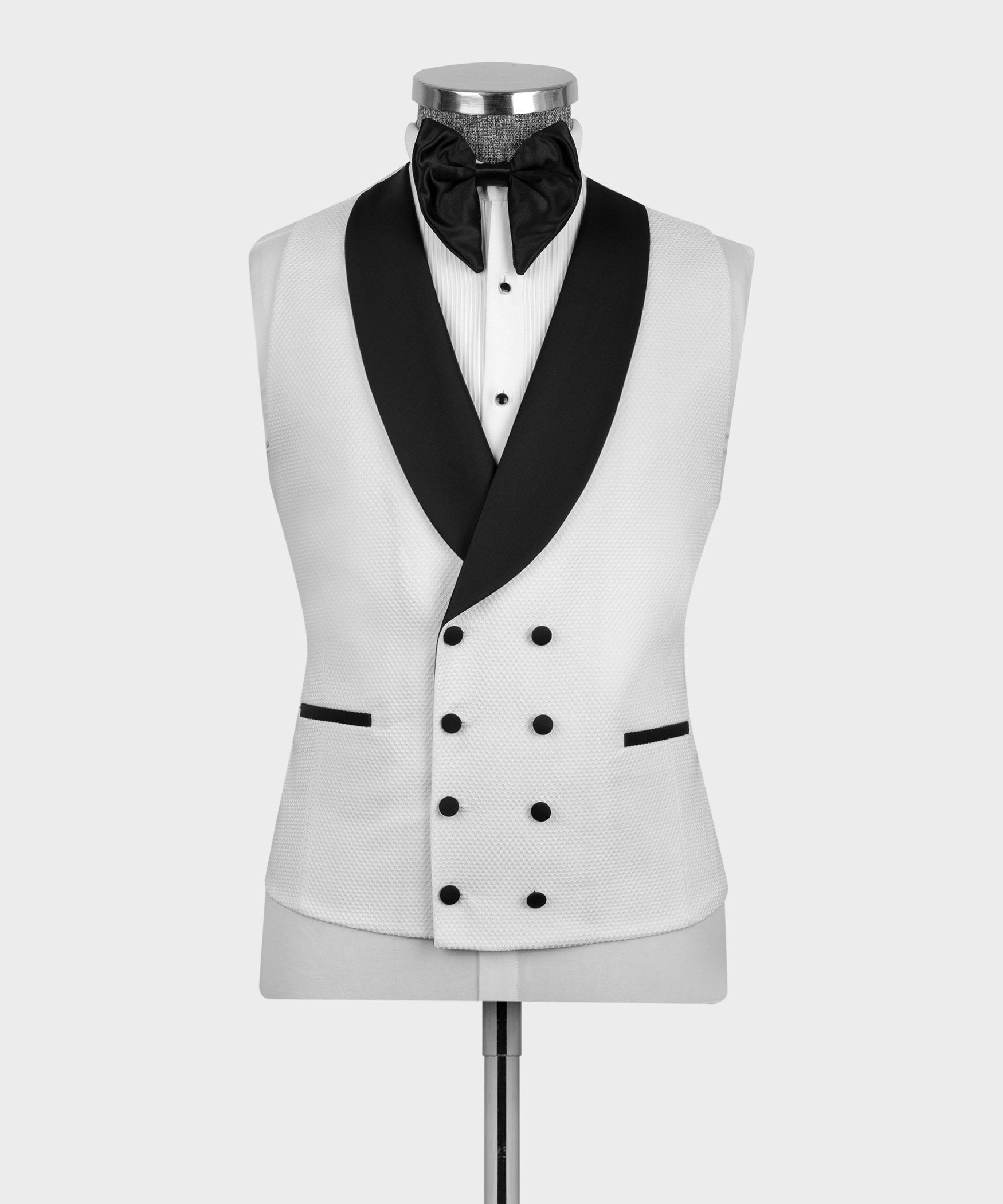 Chic White Shawl Lapel Slim Fit Wedding Suits With Waistcoat