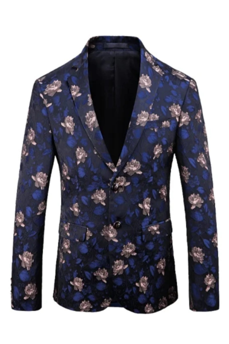 Newest Dark Blue Jacquard Close Fitting Men Blazers