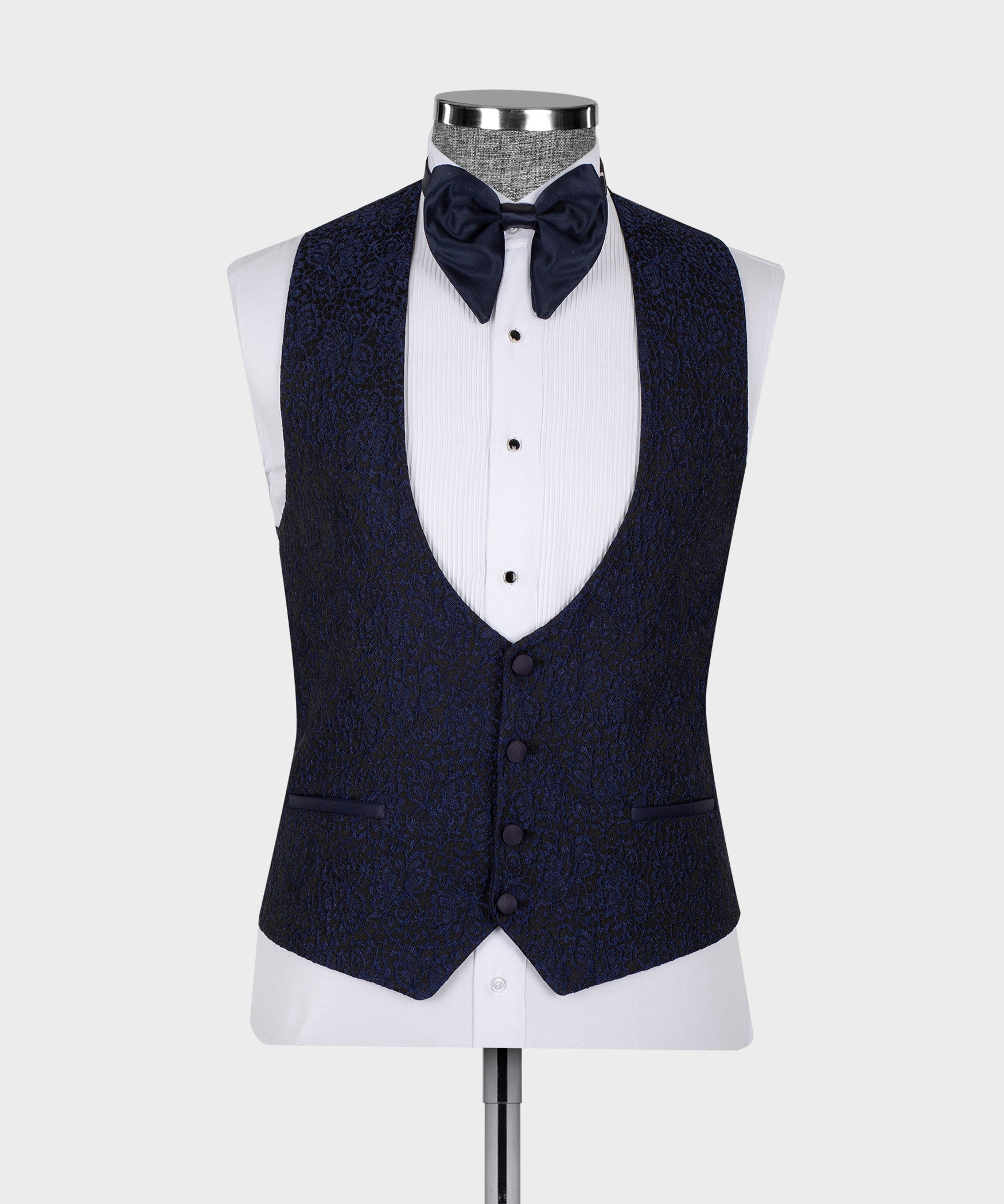 Dark Blue Fashion Shawl Lapel Jacquard 3 Pieces Men Suits