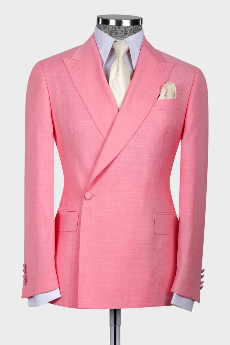 One Button Pink Peaked Lapel Prom Men Suits
