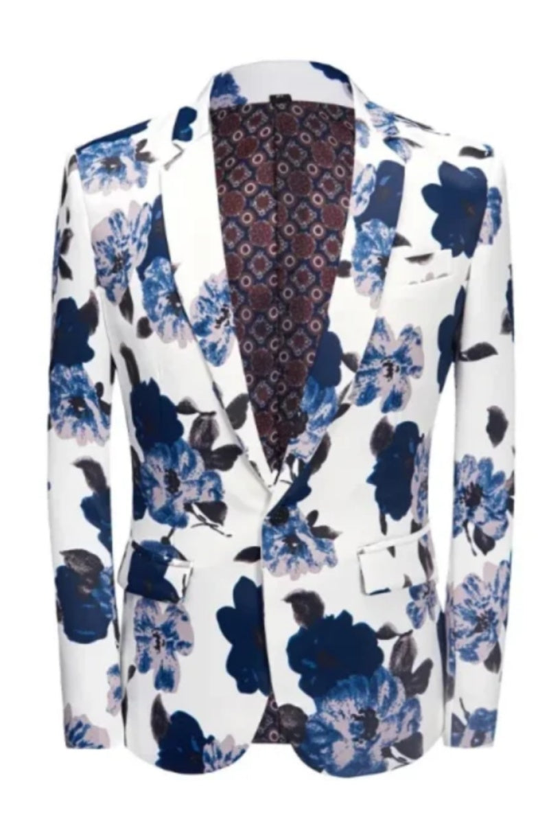 Modern Fashion Slim Fit Men’s White Blazers With Floral Patterns