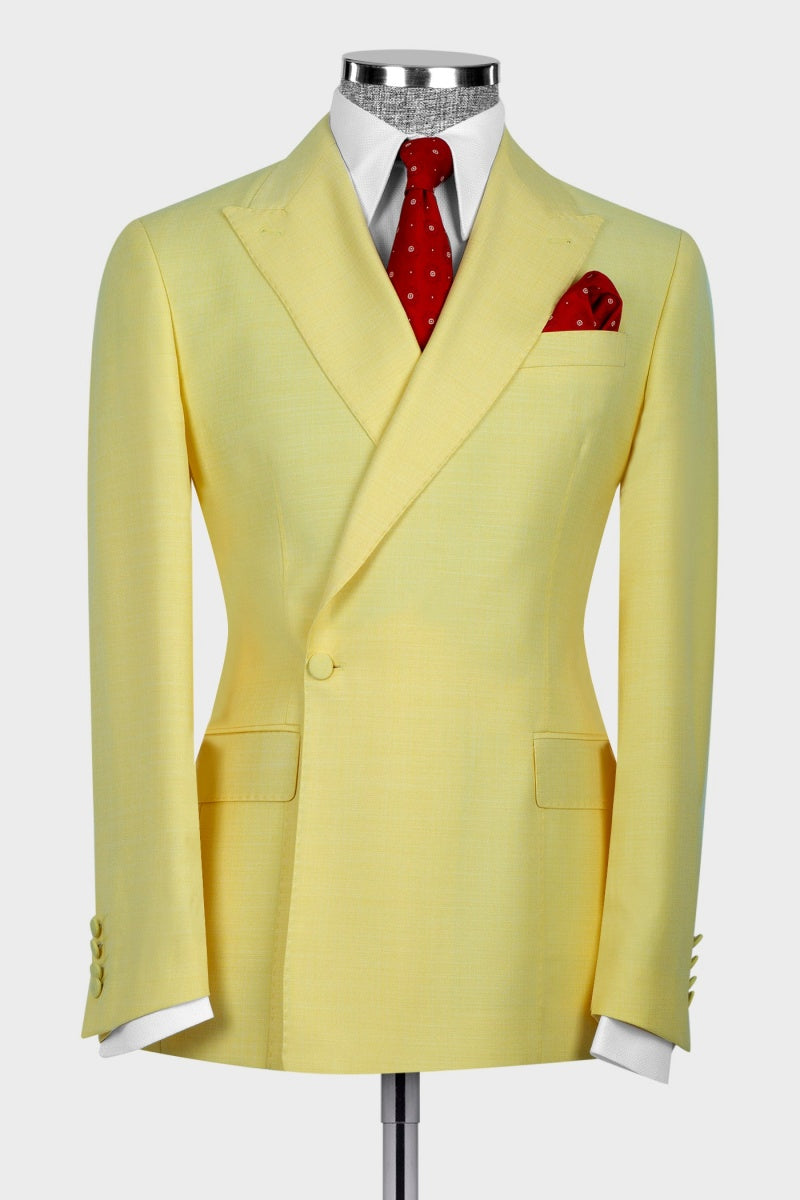 Stylish Yellow Peaked Lapel Glamorous One Button Men's Prom Suits