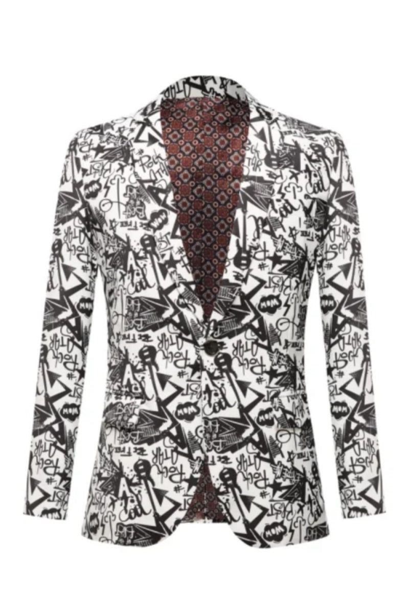 Fashion Slim Fit Black White Printed Jacket For Men
