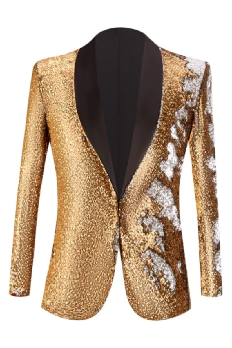 Bling Light Gold Sequin One Button Shawl Lapel Men's Jacket