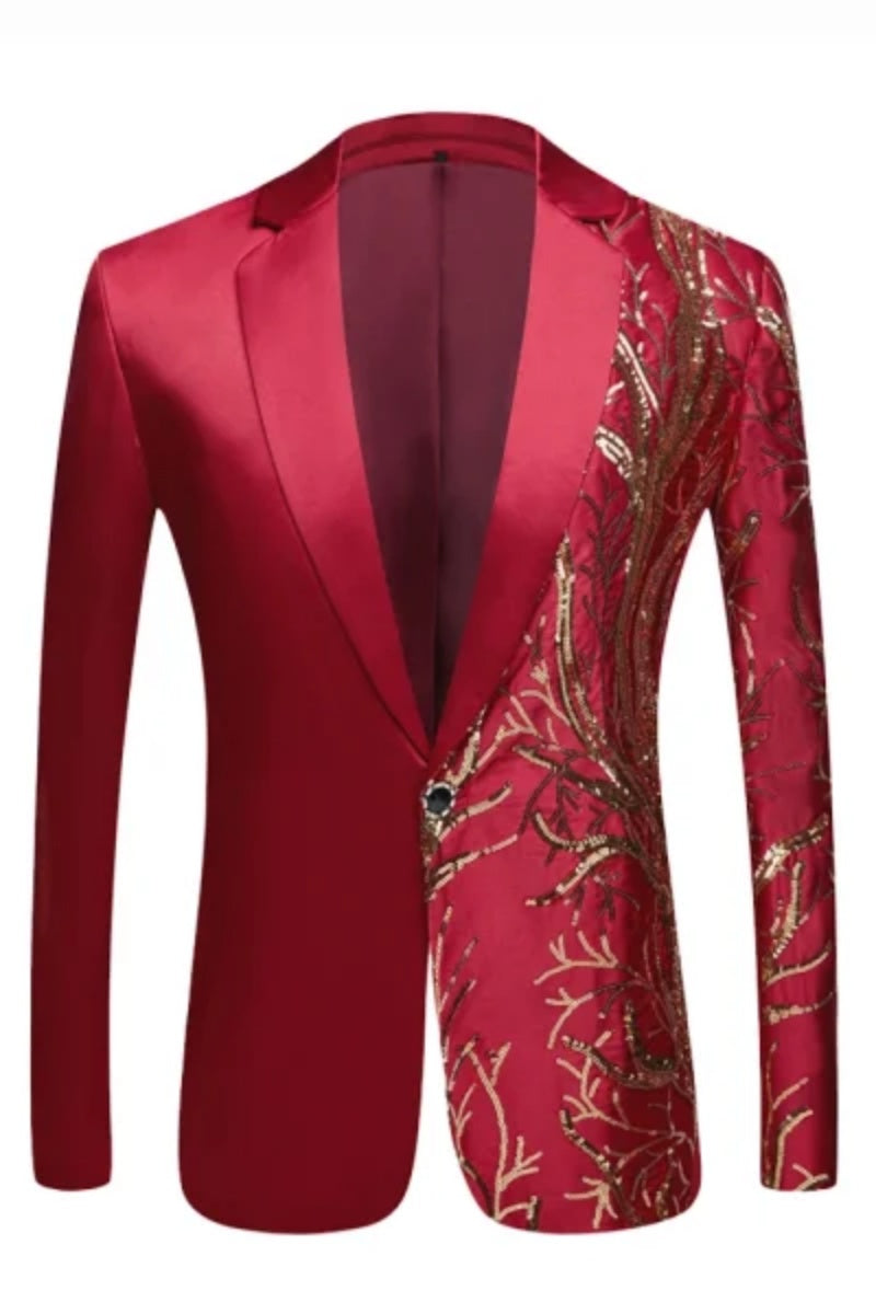 Shiny Floral Sequins Slim Fit Jacket For Men