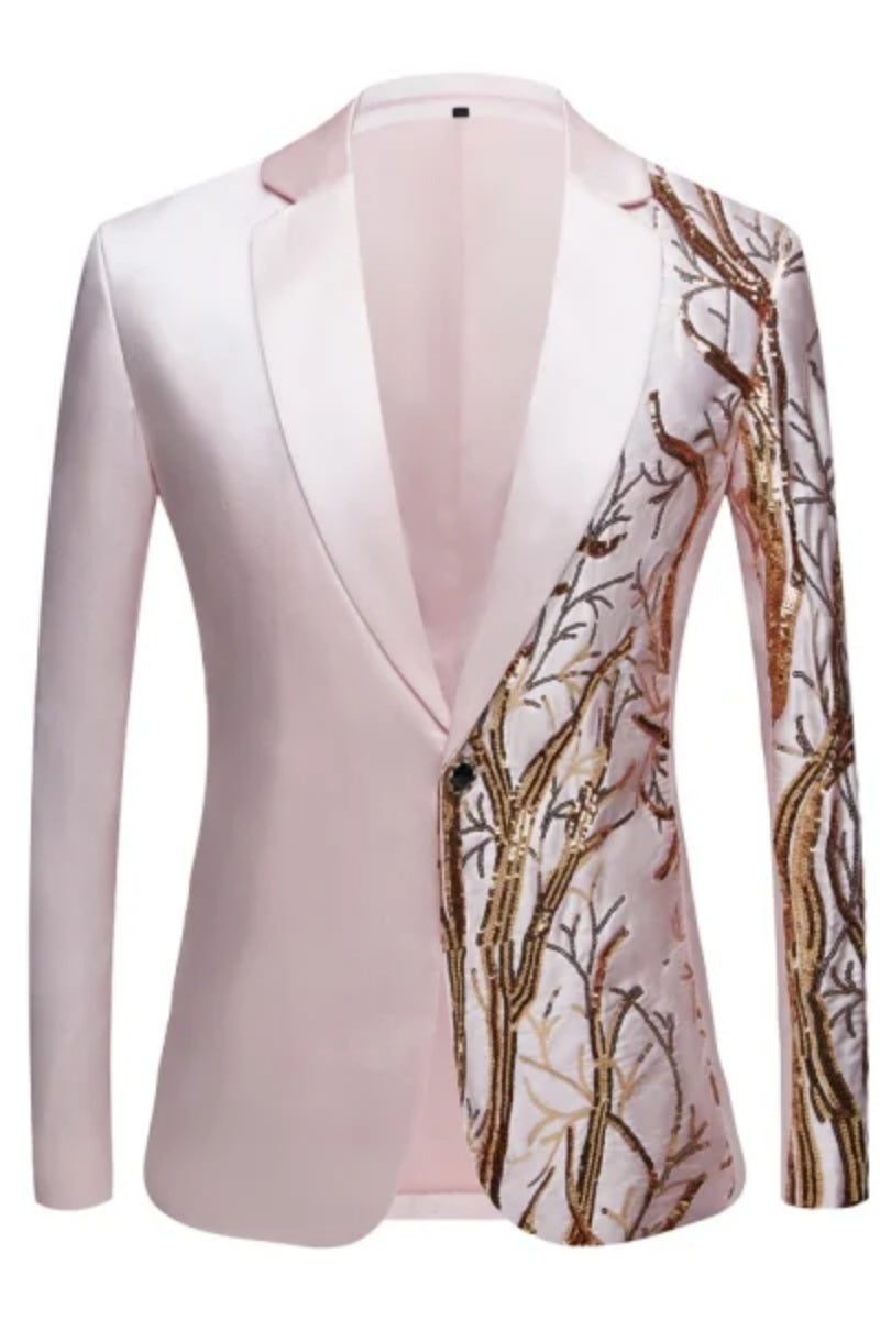 Shiny Floral Sequins Slim Fit Jacket For Men