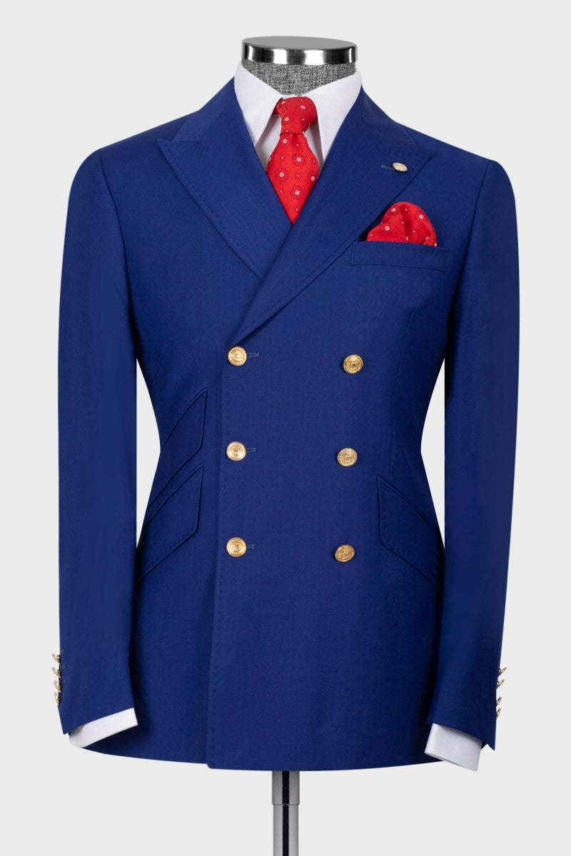 3 Slant Pockets Royal Blue Double Breasted Men Suits