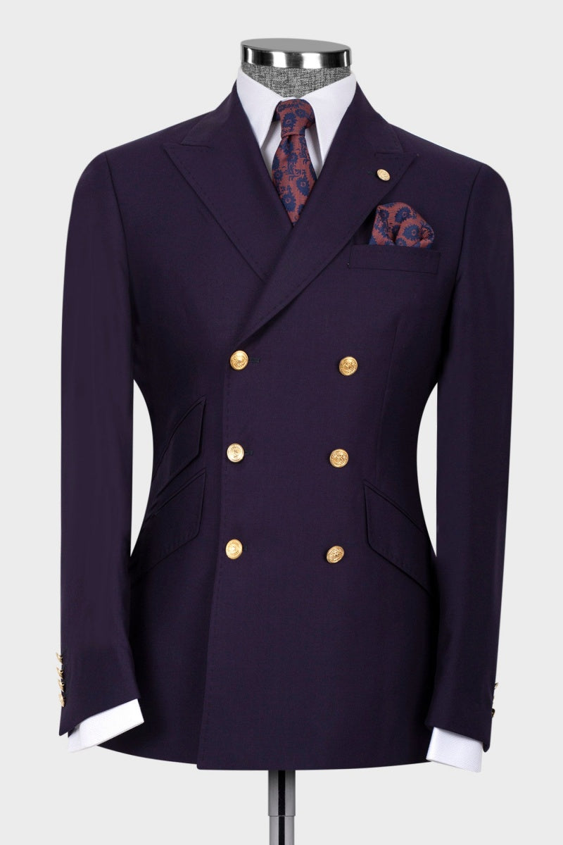 Newest Deep Purple Glamorous Double Breasted Suits For Men