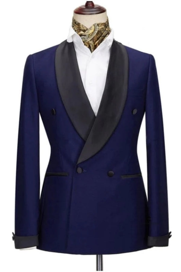 Chic Navy Double Breasted Shawl Lapel Wedding Suits For Men