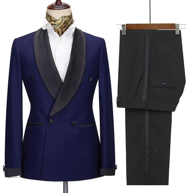 Chic Navy Double Breasted Shawl Lapel Wedding Suits For Men