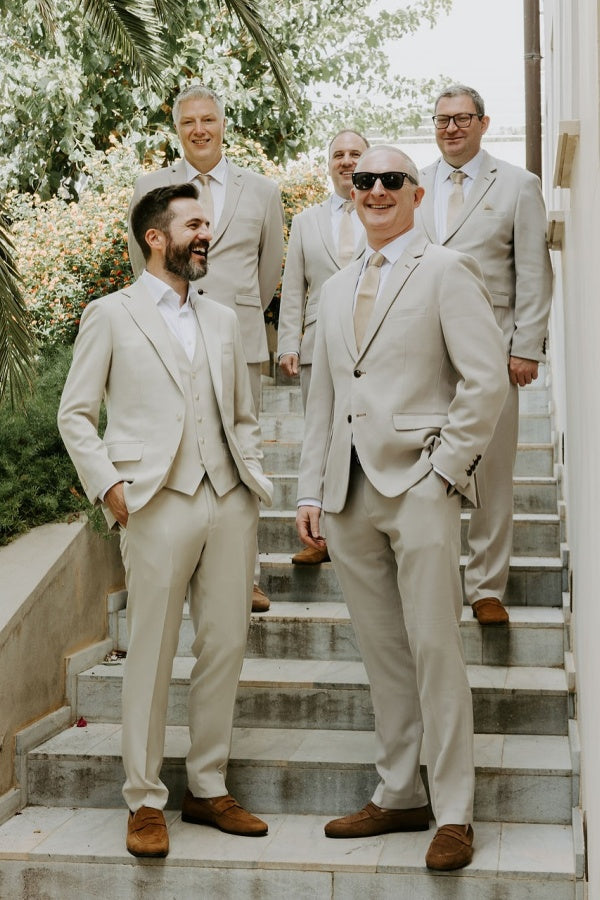 Light Khaki 3 Piece Notched Lapel Newest Wedding Groomsmen Suits