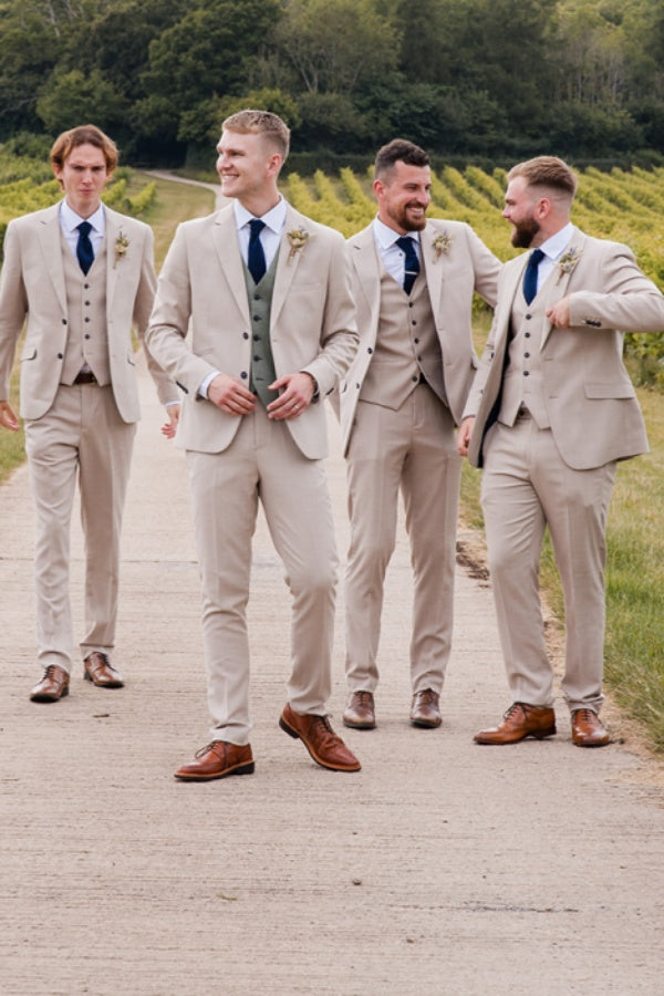 Light Khaki Newest 3 Pieces Notched Lapel Wedding Groomsmen Suits