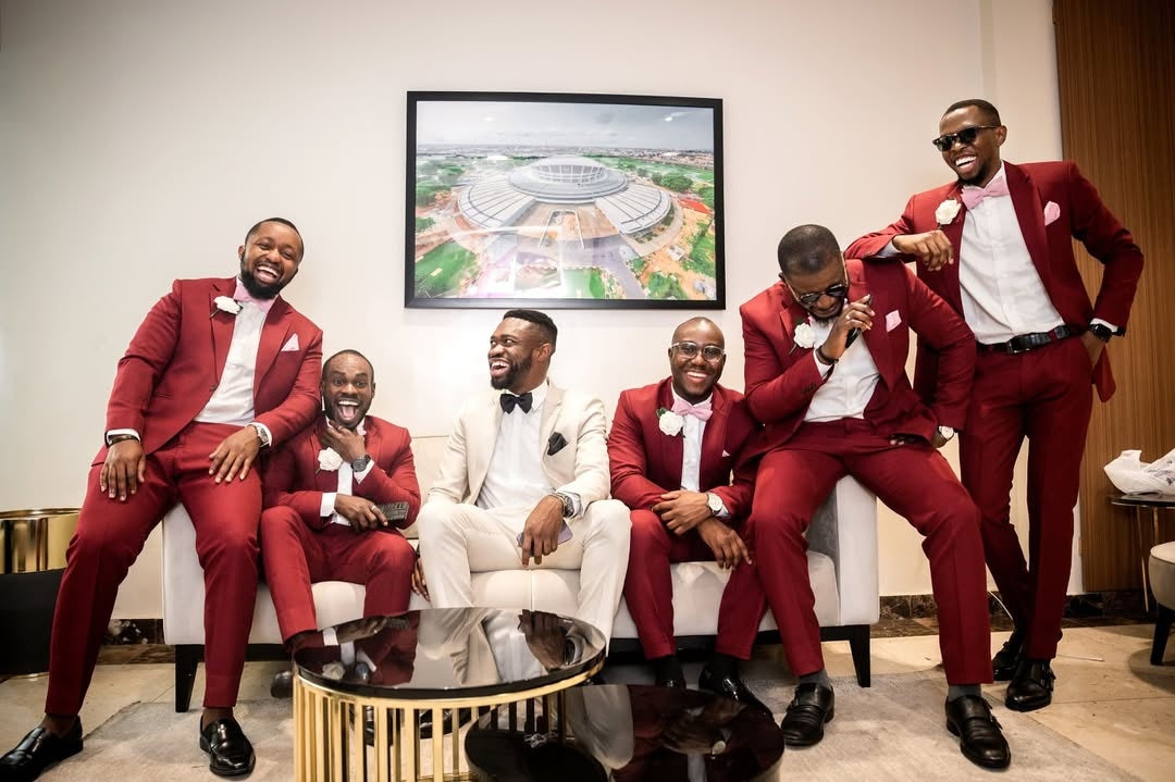 Handsome Red Newest Notched Lapel Wedding Groomsmen Suits