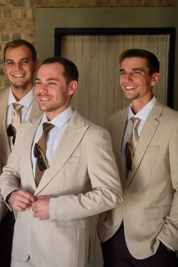 New Arrival Light Beige Slim Fit Notched Lapel Wedding Groomsmen Suits