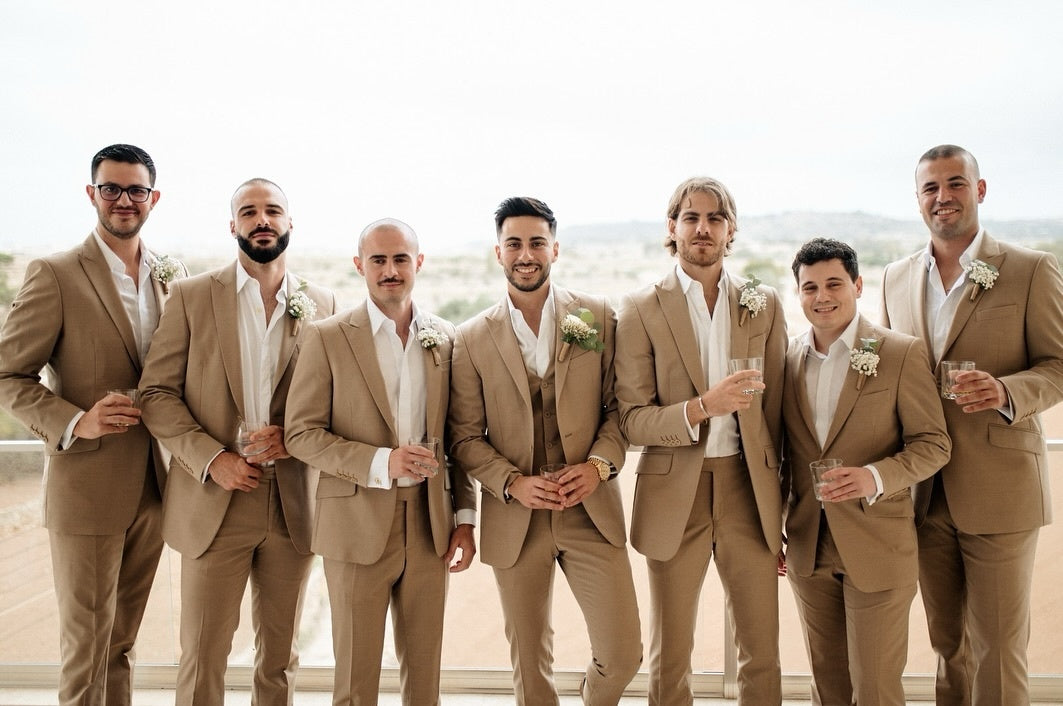 Stylish Light Brown Peaked Lapel Wedding Groomsmen Suits