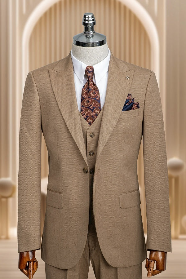 Bespoke Khaki 3 Pieces Best Fitted Business Suits For Men