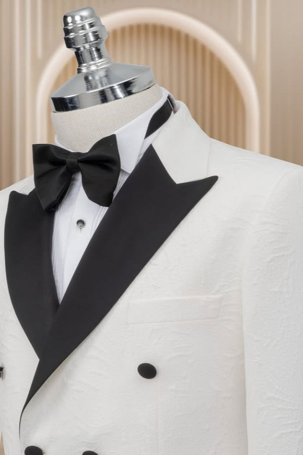 Glamorous White Jacquard Double Breasted Modern Prom Suits For Men