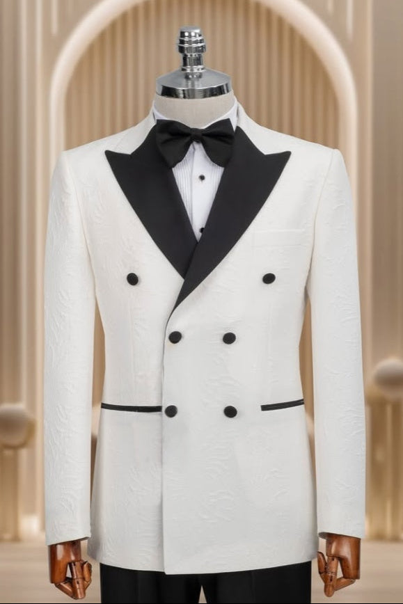 Glamorous White Jacquard Double Breasted Modern Prom Suits For Men