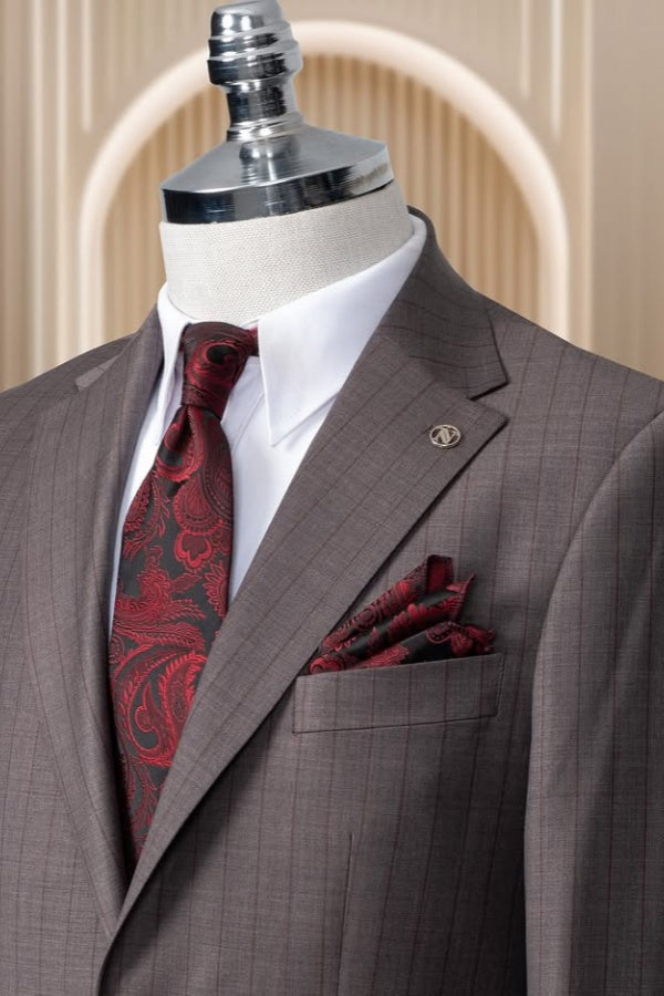 Chic Dark Gray Striped Notch Lapel Big And Tall Business Suits