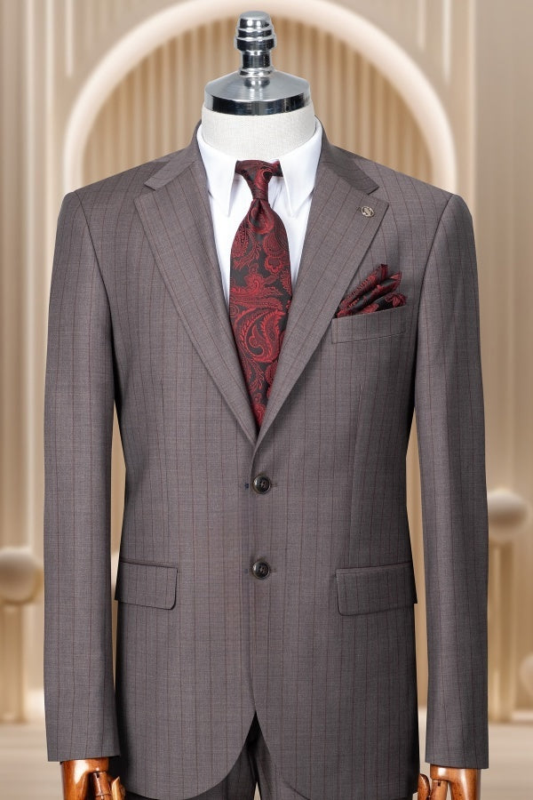 Chic Dark Gray Striped Notch Lapel Big And Tall Business Suits